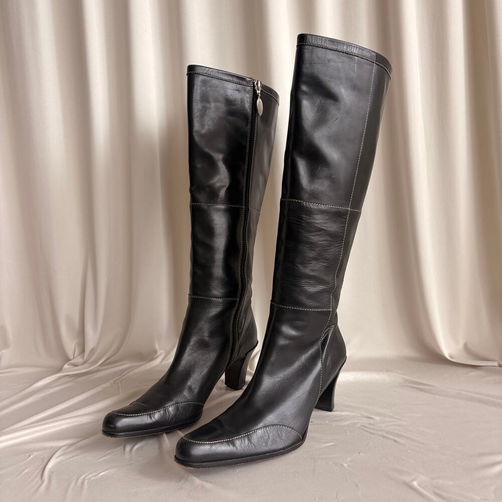 Vintage Joan & David Black Leather Knee-High Boots - 7.5
